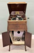 HMV GRAMOPHONE PLAYER, in mahogany free-standing cabinet, 100 (h) x 46 (w) x 52cms (d); and small
