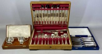 OAK CASED CANTEEN OF PLATED CUTLERY, 53 pieces; cased set of six shell pattern dinner knives; and