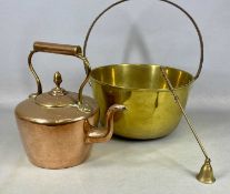 LATE 19TH CENTURY METALWARE, comprising circular copper kettle, lid with acorn finial, 28cms (h);