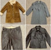 QUALITY VINTAGE LADIES' CLOTHING, Harrods brown leather jacket and trousers, size 14; Harrods