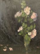 ‡ CLARENCE V. MACKENZIE (1889-1949) oil on board - 'Red Ramblers', still life of flowers in a