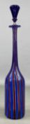 MURANO 'A CANNE' DECANTER & STOPPER, possibly Fratelli Toso, clear with red and blue canes, 33.