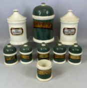 ASSORTED 19TH CENTURY PORCELAIN APOTHECARY JARS & COVERS, blue and cream titled 'Camphor', 25cms (