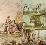 AMENDED DESCRIPTION - 19TH CENTURY BAXTER PRINTS - ballet, 4.5 x 12.5cms, and similar, 4 x 12cms;