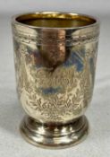 GEORGE V SILVER CHRISTENING MUG, engraved and monogrammed, Chester 1920, 8cms (h), 2ozt