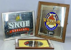 ASSORTED PUB ADVERTISEMENT MIRRORS, including Skol, Wrexham Larger, Tetley Bitter, and Southern