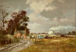 ‡ ROY PERRY (1935-1993) oil on board - entitled verso 'Near Selby', signed lower left, 32 x 46cms