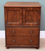 MAHOGANY CUPBOARD, double doors over single drawer of two-drawer appearance, turned knob handles, 77