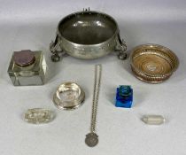 SILVER PLATE & METALWARE, small circular silver bowl, silver coin medallion and chain, Sheffield