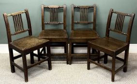 SET OF FOUR 19TH CENTURY OAK COUNTRY MADE CHAIRS, with five-rail splat backs, solid seats, plain