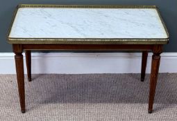 MID-20TH CENTURY LOUIS XVI STYLE MARBLE TOP TABLE, rectangular white marble top with pierced brass