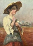 ‡ AMERICAN BARBIZON SCHOOL STYLE oil on canvas - three-quarter length portrait of a female
