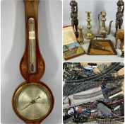 ASSORTED COLLECTABLES, including 19th century mahogany banjo barometer, inlaid with thermometer,