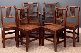 FARMHOUSE CHAIRS, a set of 6 matching (4 + 2), having spindle backs Provenance: private collection