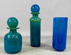 MDINA GLASSWARE VASE WITH STOPPER, 21cms (h), another similar unsigned example, and a chimney vase