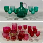 GLASSWARE, cranberry and green coloured glass selection Provenance: private collection Conwy