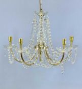 MODERN GILT METAL & GLASS FIVE-BRANCH CHANDELIER, with cut-glass drops, approx. 40 (h) x 50cms (