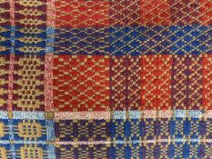 TRADITIONAL WELSH WOOLLEN BLANKET, a lovely example, blue, red and rust coloured, 200 x 170cms