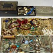 COSTUME JEWELLERY ASSORTMENT with some silver and flatware Provenance: deceased estate Ynys Môn