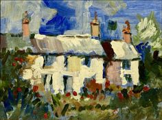 ‡ UNKNOWN IMPRESSIONIST gouache on card - row of whitewashed cottages, unsigned, 20 x 27cms
