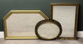 THREE VARIOUS GILT FRAMED WALL MIRRORS, oval, 59 (h) x 48 (w) x 3cms (d); rectangular with