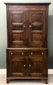 WELSH OAK CWPWRDD BARA CAWS / FOOD CUPBOARD, c. 1800, upper section having two doors with pierced