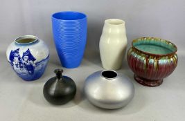 ASSORTED 20TH CENTURY CERAMICS, including Delft blue and white baluster vase, moulded in relief with