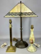 DECORATIVE TIFFANY STYLE TABLE LAMP, 70cms (h), and two other ornamental examples Provenance: