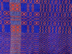 TRADITIONAL WELSH WOOLLEN BLANKET, navy blue and red, 218 x183cms Provenance: private collection