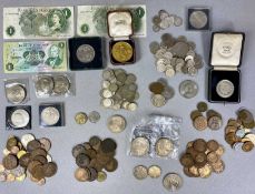 LARGE COLLECTION OF COINS, COMMEMORATIVE COINS, MEDALLIONS & BANKNOTES, including some silver