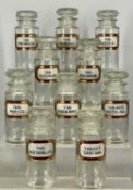 COLLECTION OF TEN CLEAR GLASS APOTHECARY BOTTLES & STOPPERS, 19th century Provenance: private