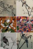ASSORTED PAINTINGS / PRINTS, comprising four Japanese woodblock prints, traditional Indian gouache
