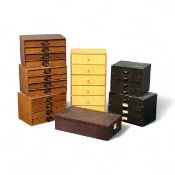 VINTAGE FILE CABINETS / SPECIMEN CHESTS, various sizes, largest 27 (h) x 39 (w) x 25cms (d); with