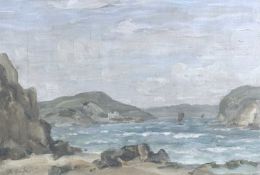 JAMES BOURLET MOULDED GESSO PICTURE FRAME, aperture size 39 x 27cms, with M. SMYTH oil on board -