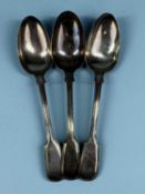 THREE GEORGIAN SILVER TABLESPOONS, various makers / hallmarks, 8.5ozt gross Provenance: private