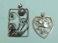 DANISH 830 STANDARD SILVER DOVE OF PEACE PENDANT by A. Klokker (1893-1937); together with