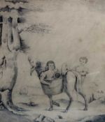UNKNOWN EARLY 19TH CENTURY pencil drawing - children seating in panniers on donkey, label verso '