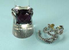 DAVID YURMAN JEWELLERY, comprising silver, amethyst and diamond cable dress ring, size Q; and pair