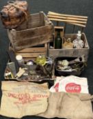 VINTAGE TOOLS & COLLECTABLES, including three wooden wine crates, Bunt 69 and 70, Jones and Sons