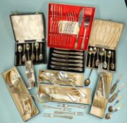 SILVER & PLATED CUTLERY, including pair of Scottish silver and mother of pearl handled butter