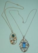 DANISH 830 STANDARD SILVER OPENWORK PENDANT NECKLACE, centred with a blue paste stone, marked 'A.
