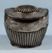 VICTORIAN OVAL SILVER TEA CADDY, gadrooned decoration, hinged domed cover, Atkin Brothers, Sheffield