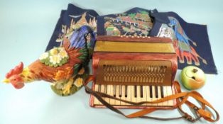 ASSORTED COLLECTABLES, comprising Regency Fine Arts cockerel teapot, accordion Carlton Ware preserve