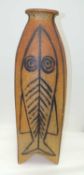 SCANDINAVIAN BRUTALIST STUDIO POTTERY VASE of large proportions, decorated with a stylised fish in