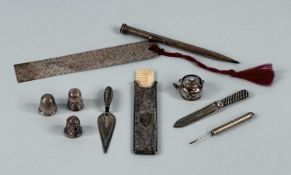 ASSORTED SMALL SILVER COLLECTABLES, including bookmark with engraved decoration, 15cms (l); comb