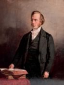 19TH CENTURY ENGLISH SCHOOL oil on probably zinc panel - portrait of Robert Henry Lundie, M.A., 45 x