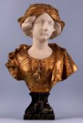 FORTUNATO GORI (1886-1925) Carrara marble and gilded bronze bust - young woman, signed 'A Gory,