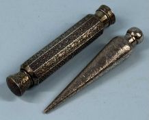 TWO SCENT BOTTLES, comprising Victorian silver scent bottle, of icicle form, scroll chased