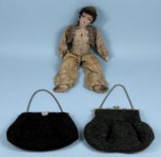 VINTAGE INDIAN CLOTH DOLL, in traditional costume, 37cms (h); with two vintage bead work ladies'