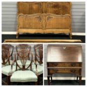 FURNITURE PARCEL, comprising French carved oak double bed, Seventh Heaven, 148cms (w); Queen Anne